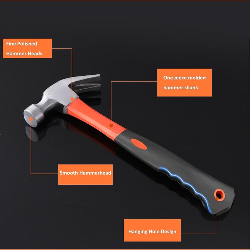 CTrowelpro 3 PCS 16oz Claw Hammer with Fiberglass Handle,Carbon Steel Nailing Hammer,Framing Hammer with Rip Claw,Anti-Vibration Grip - Image 4